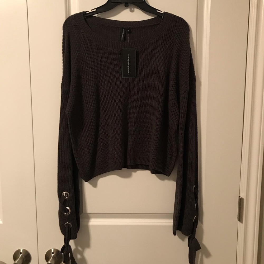 Olive green sweater with sleeve detail